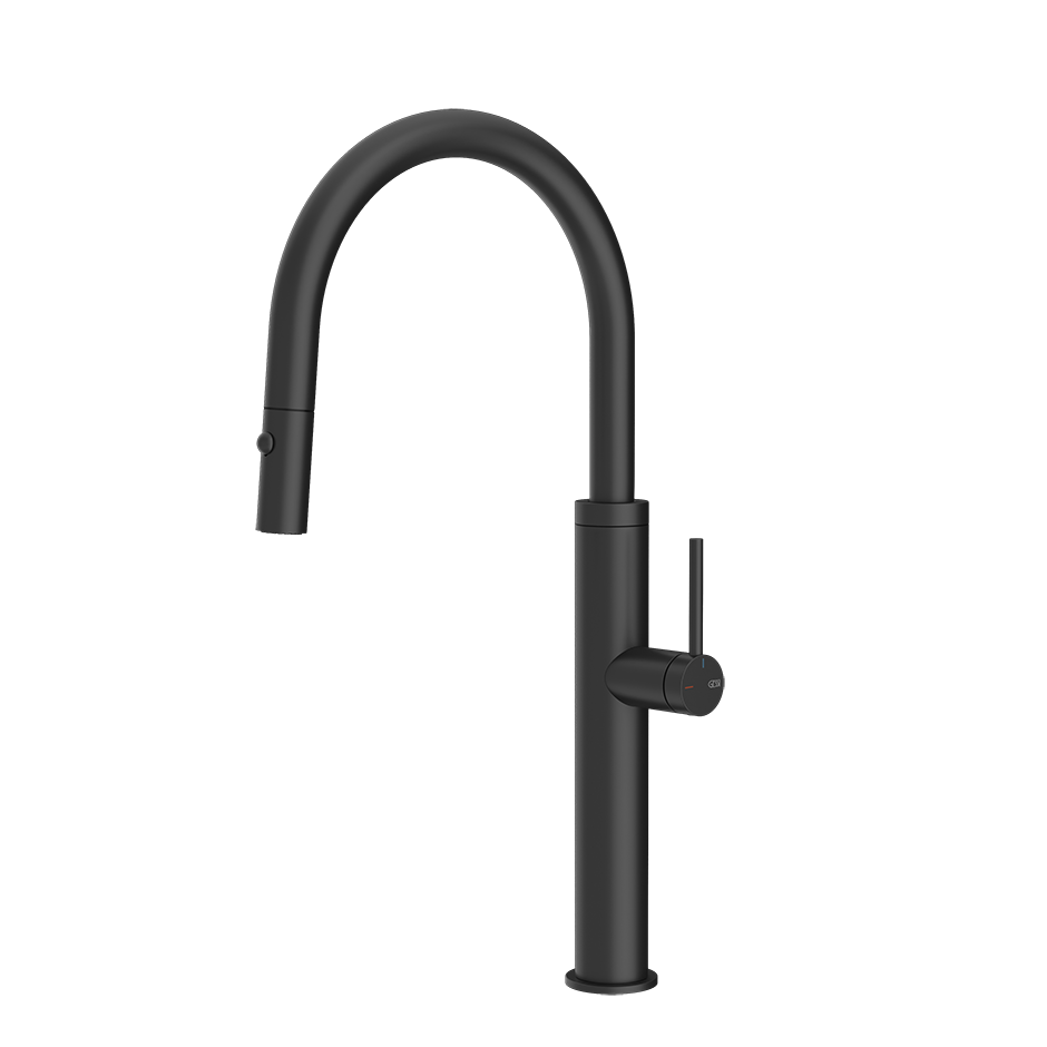 Gessi 316 keukenmengkraan met gebogen uitloop en uittrekbare 2-straals handdouche Mat Zwart