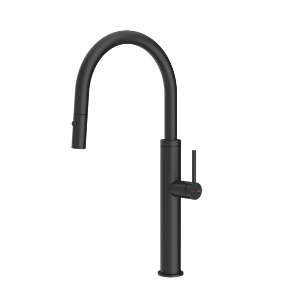 Gessi 316 keukenmengkraan met gebogen uitloop en uittrekbare 2-straals handdouche Mat Zwart