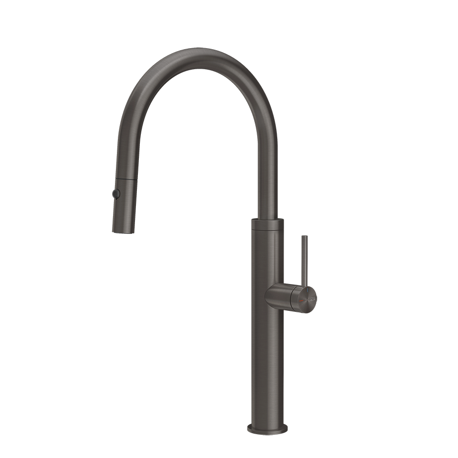Gessi 316 keukenmengkraan met gebogen uitloop en uittrekbare 2-straals handdouche Zwart Metaal Geborsteld