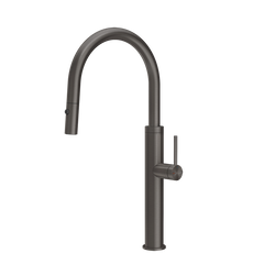 Gessi 316 keukenmengkraan met gebogen uitloop en uittrekbare 2-straals handdouche Zwart Metaal Geborsteld