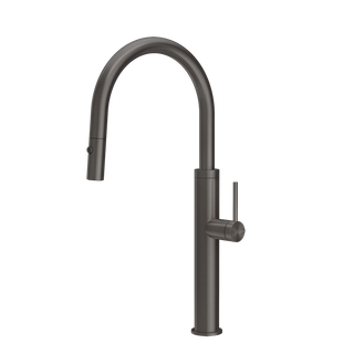 Gessi 316 keukenmengkraan met gebogen uitloop en uittrekbare 2-straals handdouche Zwart Metaal Geborsteld
