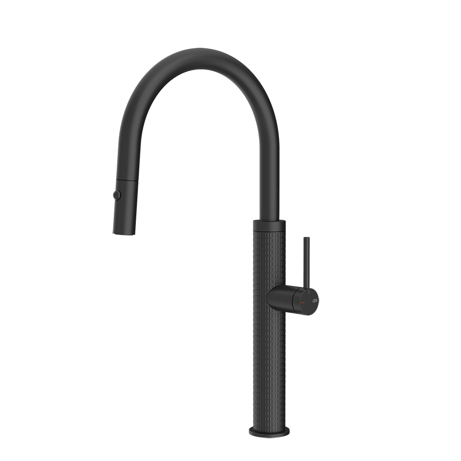 Gessi 316 Meccanica keukenmengkraan met gebogen uitloop en uittrekbare 2-straals handdouche Mat Zwart