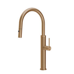 Gessi 316 Meccanica keukenmengkraan met gebogen uitloop en uittrekbare 2-straals handdouche Warm Brons Geborsteld