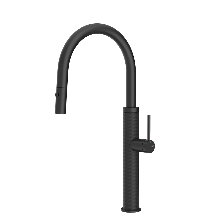 Gessi 316 Cesello keukenmengkraan met gebogen uitloop en uittrekbare 2-straals handdouche Mat Zwart