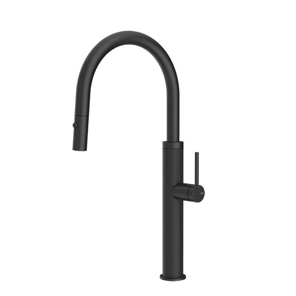 Gessi 316 Cesello keukenmengkraan met gebogen uitloop en uittrekbare 2-straals handdouche Mat Zwart