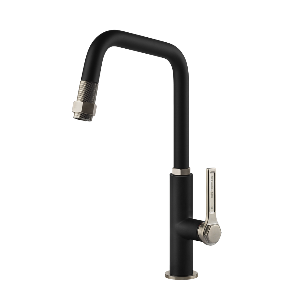 Gessi Officine Gessi keukenmengkraan met U-uitloop en uittrekbare handdouche Mat Zwart / Finox