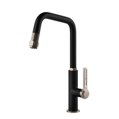 Gessi Officine Gessi keukenmengkraan met U-uitloop en uittrekbare handdouche Mat Zwart / Finox
