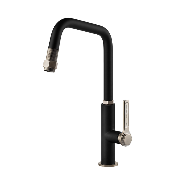 Gessi Officine Gessi keukenmengkraan met U-uitloop en uittrekbare handdouche Mat Zwart / Finox
