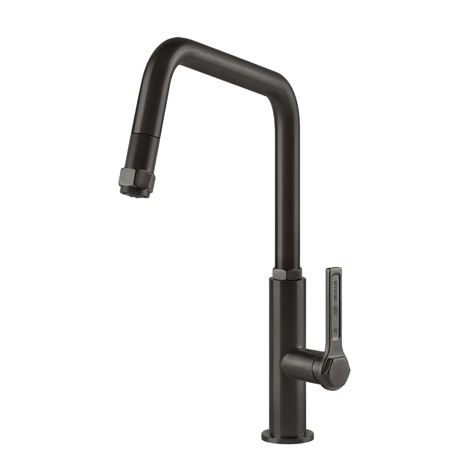 Gessi Officine Gessi keukenmengkraan met U-uitloop en uittrekbare handdouche Zwart Metaal Geborsteld