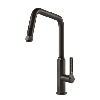 Gessi Officine Gessi keukenmengkraan met U-uitloop en uittrekbare handdouche Zwart Metaal Geborsteld