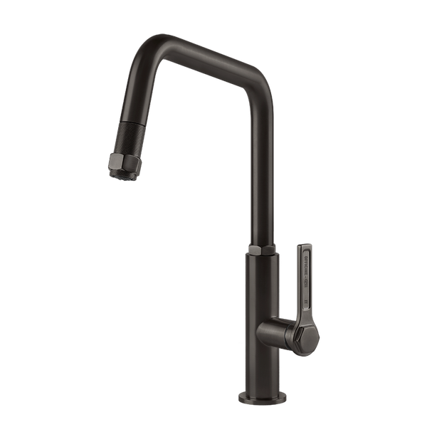 Gessi Officine Gessi keukenmengkraan met U-uitloop en uittrekbare handdouche Zwart Metaal Geborsteld
