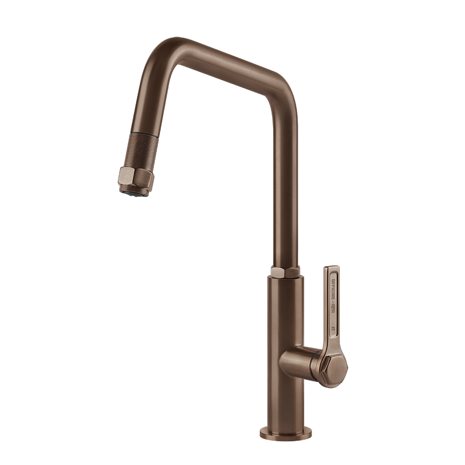 Gessi Officine Gessi keukenmengkraan met U-uitloop en uittrekbare handdouche Geborsteld Koper