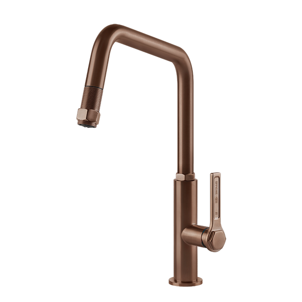 Gessi Officine Gessi keukenmengkraan met U-uitloop en uittrekbare handdouche Geborsteld Koper