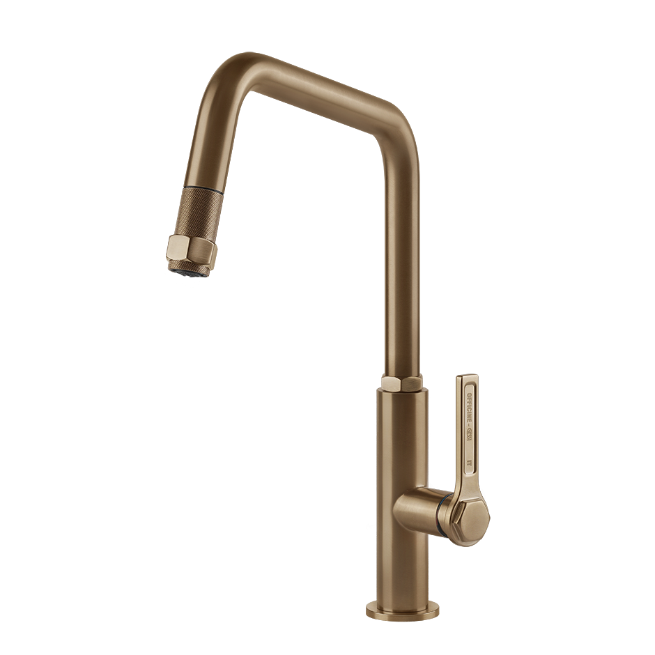 Gessi Officine Gessi keukenmengkraan met U-uitloop en uittrekbare handdouche Warm Brons Geborsteld