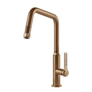 Gessi Officine Gessi keukenmengkraan met U-uitloop en uittrekbare handdouche Warm Brons Geborsteld
