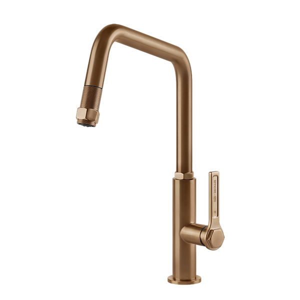 Gessi Officine Gessi keukenmengkraan met U-uitloop en uittrekbare handdouche Warm Brons Geborsteld