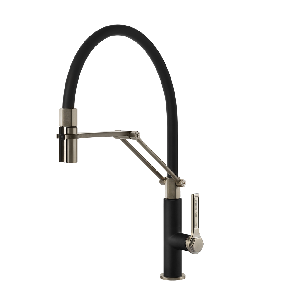 Gessi Officine Gessi semi-professionele keukenmengkraan met uittrekbare 2-straals handdouche Mat Zwart / Finox