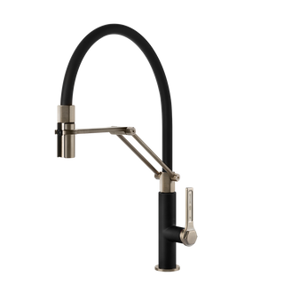 Gessi Officine Gessi semi-professionele keukenmengkraan met uittrekbare 2-straals handdouche Mat Zwart / Finox