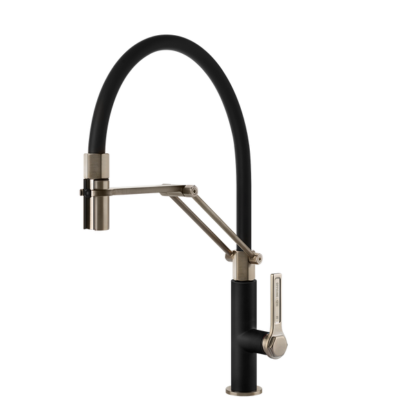 Gessi Officine Gessi semi-professionele keukenmengkraan met uittrekbare 2-straals handdouche Mat Zwart / Finox