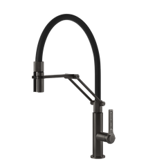 Gessi Officine Gessi semi-professionele keukenmengkraan met uittrekbare 2-straals handdouche Zwart Metaal Geborsteld