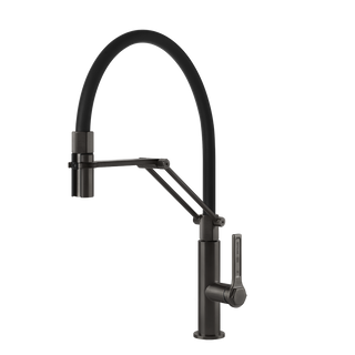 Gessi Officine Gessi semi-professionele keukenmengkraan met uittrekbare 2-straals handdouche Zwart Metaal Geborsteld