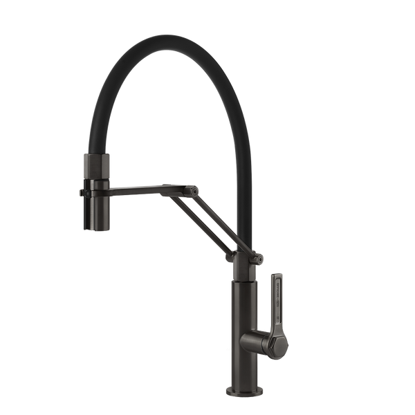 Gessi Officine Gessi semi-professionele keukenmengkraan met uittrekbare 2-straals handdouche Zwart Metaal Geborsteld