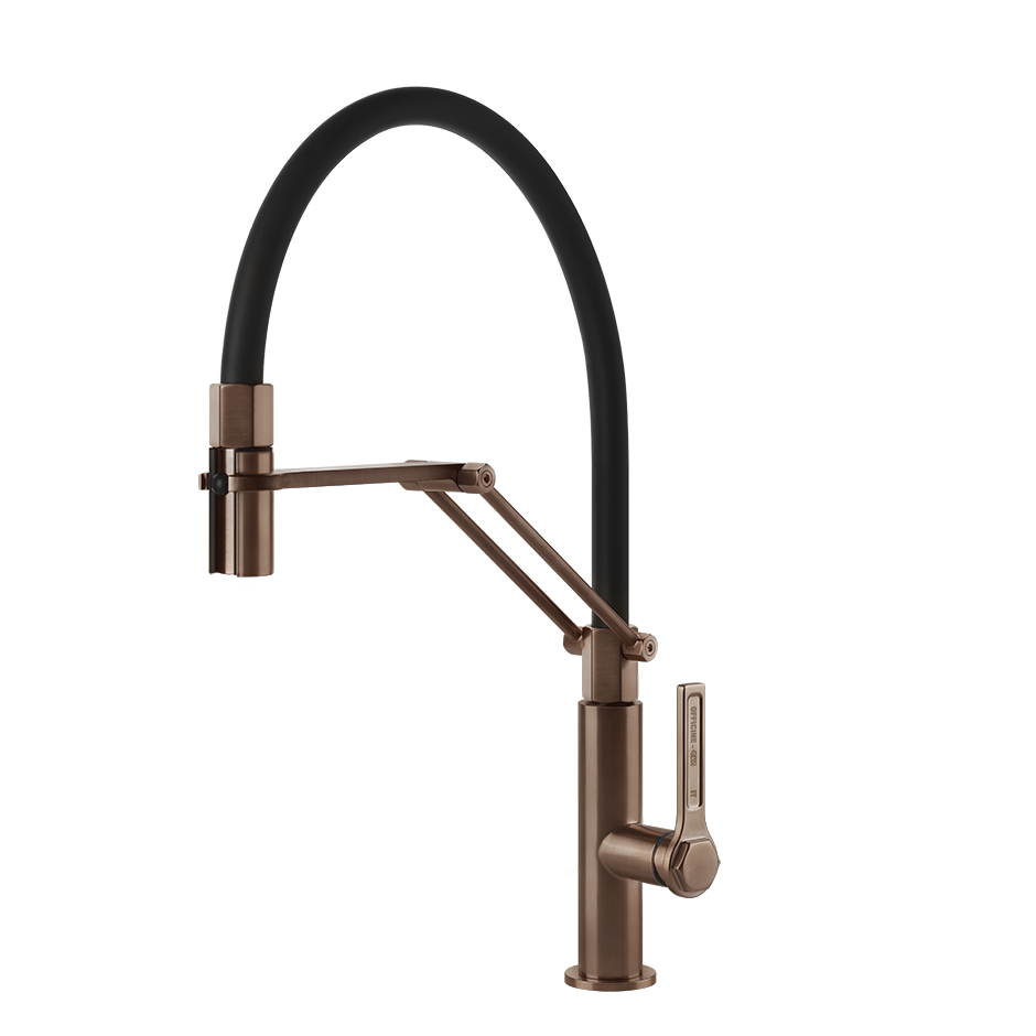 Gessi Officine Gessi semi-professionele keukenmengkraan met uittrekbare 2-straals handdouche Geborsteld Koper
