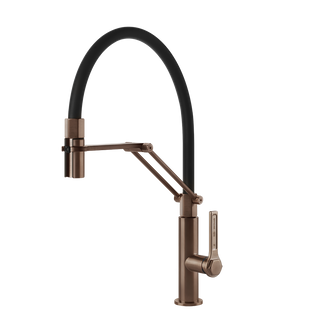 Gessi Officine Gessi semi-professionele keukenmengkraan met uittrekbare 2-straals handdouche Geborsteld Koper