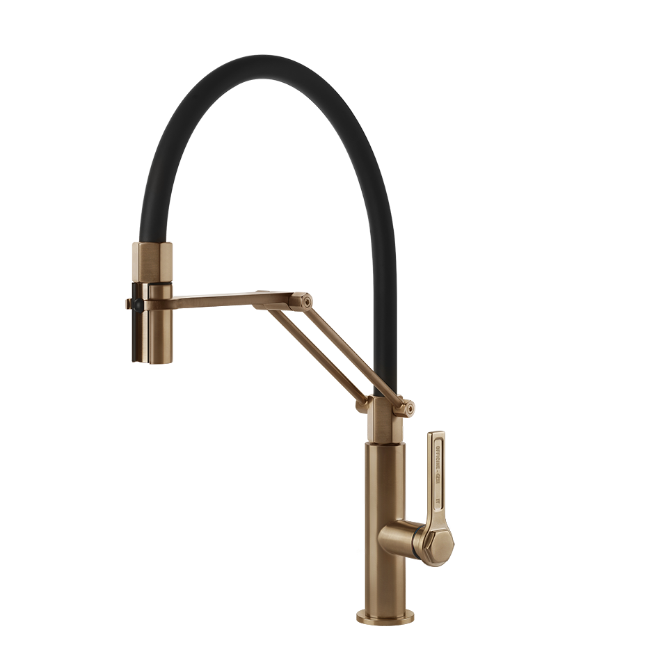 Gessi Officine Gessi semi-professionele keukenmengkraan met uittrekbare 2-straals handdouche Warm Brons Geborsteld