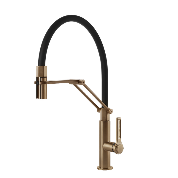 Gessi Officine Gessi semi-professionele keukenmengkraan met uittrekbare 2-straals handdouche Warm Brons Geborsteld