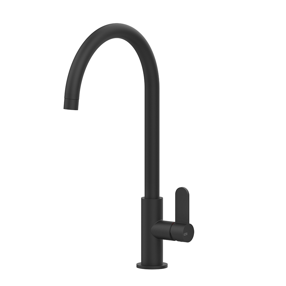 Gessi Helium keukenmengkraan met gebogen uitloop Mat Zwart