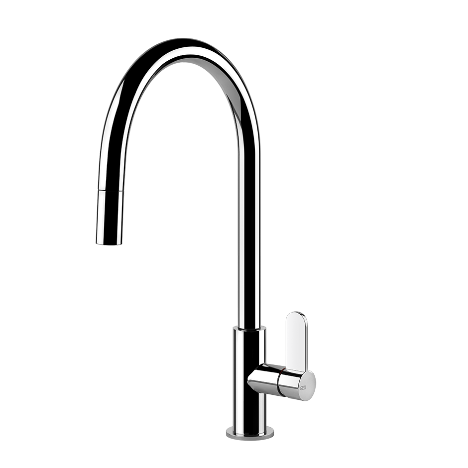 Gessi Helium keukenmengkraan met gebogen uitloop en uittrekbare handdouche Chroom