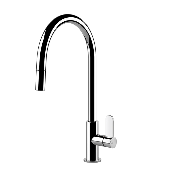 Gessi Helium keukenmengkraan met gebogen uitloop en uittrekbare handdouche Chroom