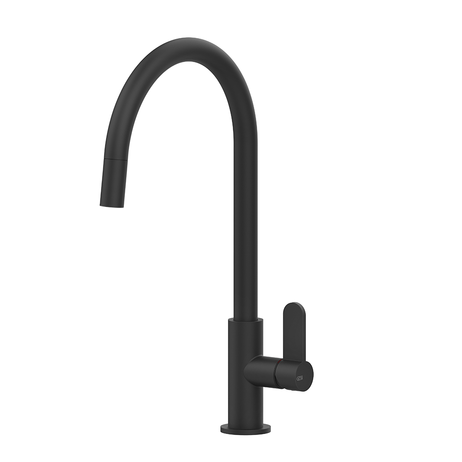 Gessi Helium keukenmengkraan met gebogen uitloop en uittrekbare handdouche Mat Zwart
