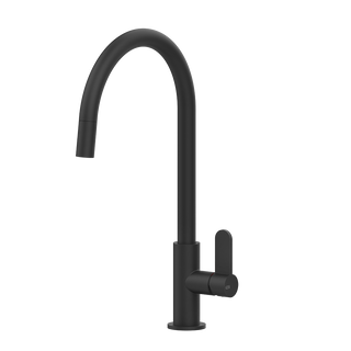 Gessi Helium keukenmengkraan met gebogen uitloop en uittrekbare handdouche Mat Zwart