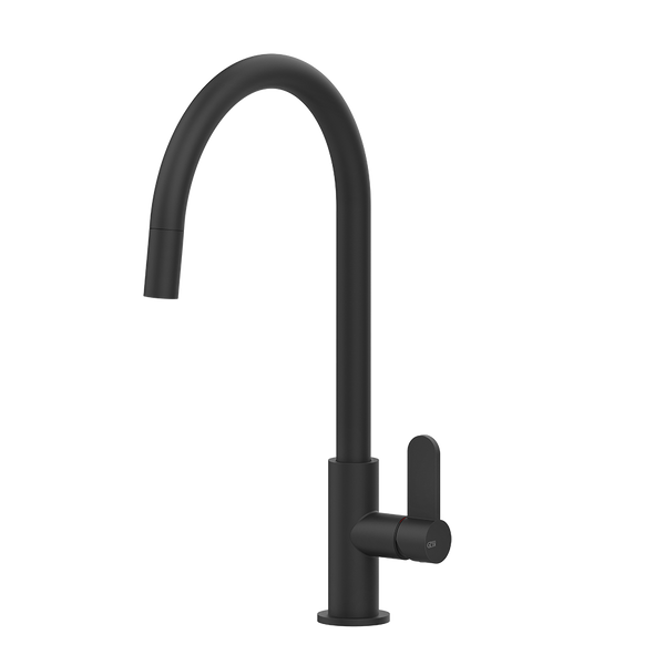 Gessi Helium keukenmengkraan met gebogen uitloop en uittrekbare handdouche Mat Zwart