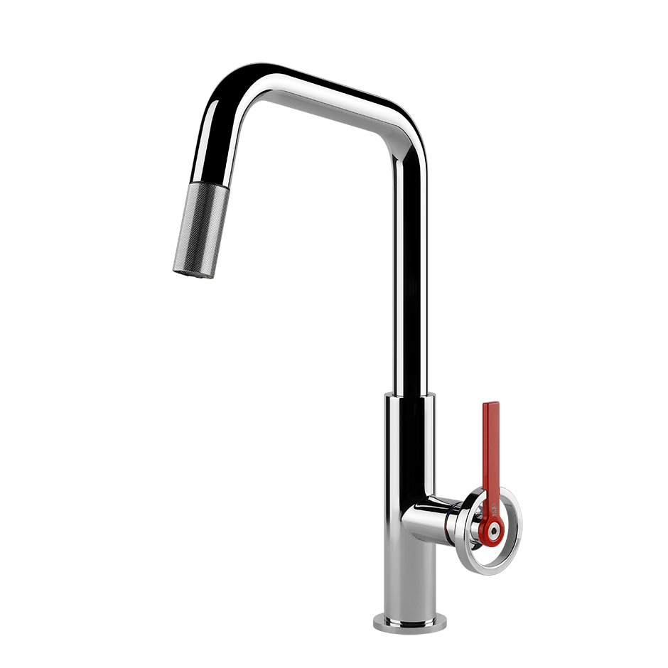 Gessi Officine V keukenmengkraan met U-uitloop en uittrekbare handdouche Chroom