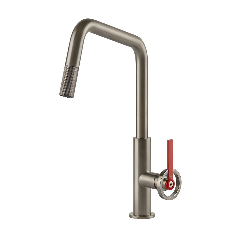 Gessi Officine V keukenmengkraan met U-uitloop en uittrekbare handdouche Finox