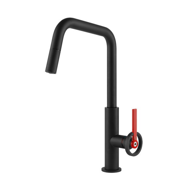 Gessi Officine V keukenmengkraan met U-uitloop en uittrekbare handdouche Mat Zwart