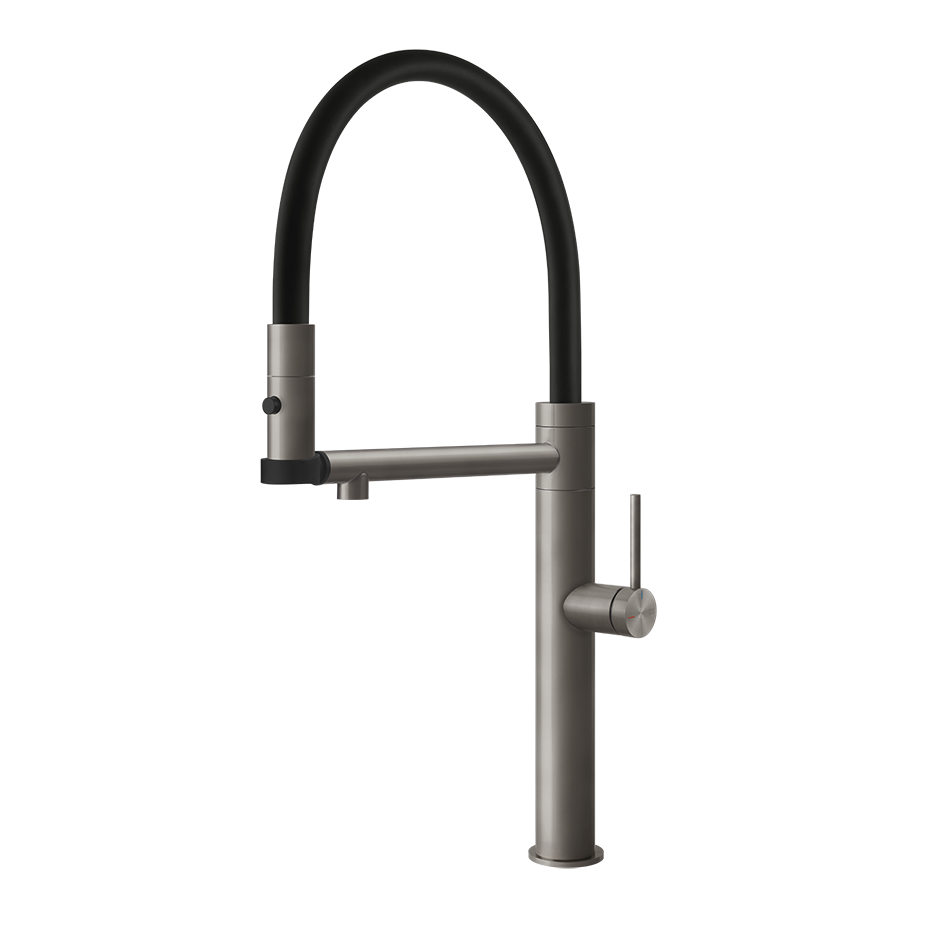 Gessi 316 semi-professionele keukenmengkraan met uittrekbare 2-straals handdouche Staal Geborsteld