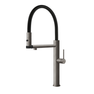 Gessi 316 semi-professionele keukenmengkraan met uittrekbare 2-straals handdouche Staal Geborsteld