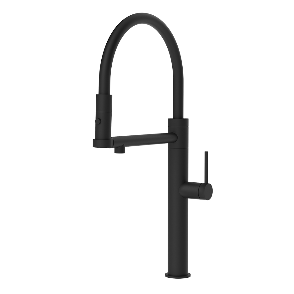 Gessi 316 semi-professionele keukenmengkraan met uittrekbare 2-straals handdouche Mat Zwart