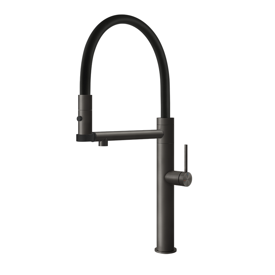 Gessi 316 semi-professionele keukenmengkraan met uittrekbare 2-straals handdouche Zwart Metaal Geborsteld