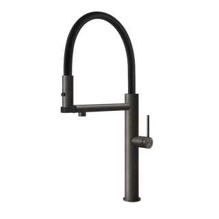 Gessi 316 semi-professionele keukenmengkraan met uittrekbare 2-straals handdouche Zwart Metaal Geborsteld