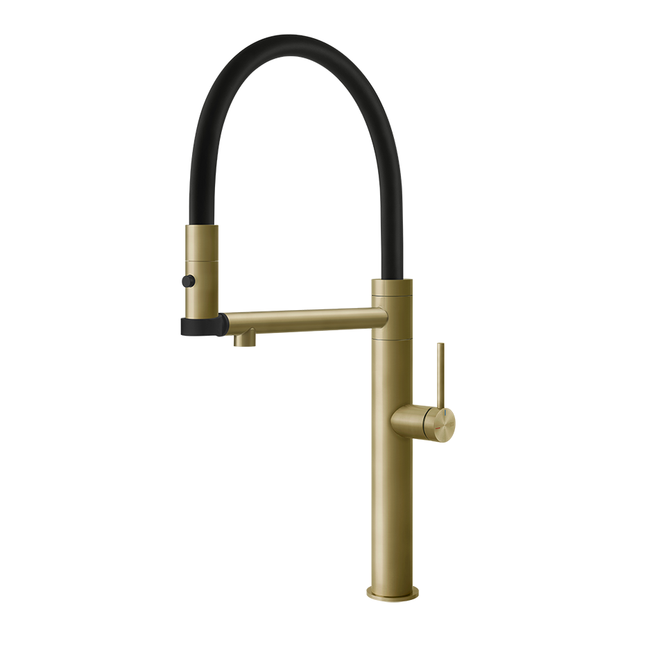 Gessi 316 semi-professionele keukenmengkraan met uittrekbare 2-straals handdouche Messing Geborsteld