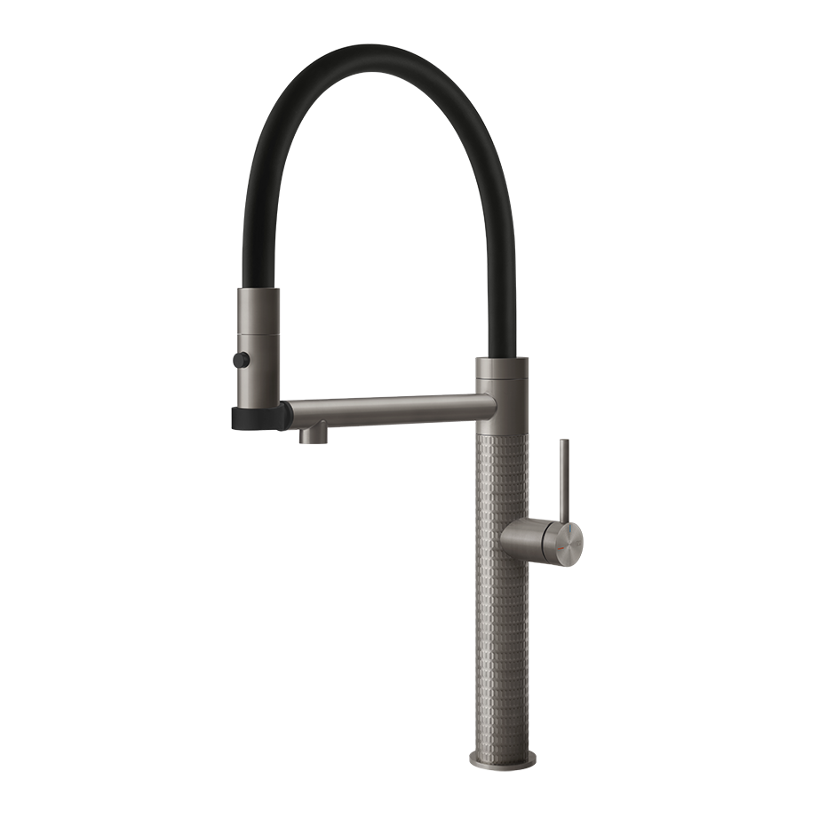 Gessi 316 Meccanica semi-professionele keukenmengkraan met uittrekbare 2-straals handdouche Staal Geborsteld