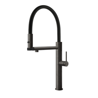 Gessi 316 Meccanica semi-professionele keukenmengkraan met uittrekbare 2-straals handdouche Zwart Metaal Geborsteld
