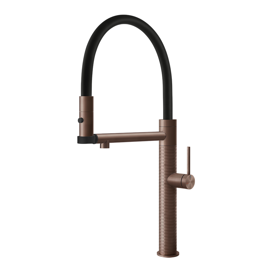 Gessi 316 Meccanica semi-professionele keukenmengkraan met uittrekbare 2-straals handdouche Geborsteld Koper
