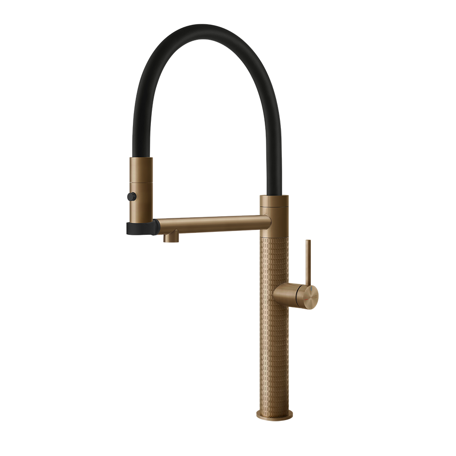 Gessi 316 Meccanica semi-professionele keukenmengkraan met uittrekbare 2-straals handdouche Warm Brons Geborsteld