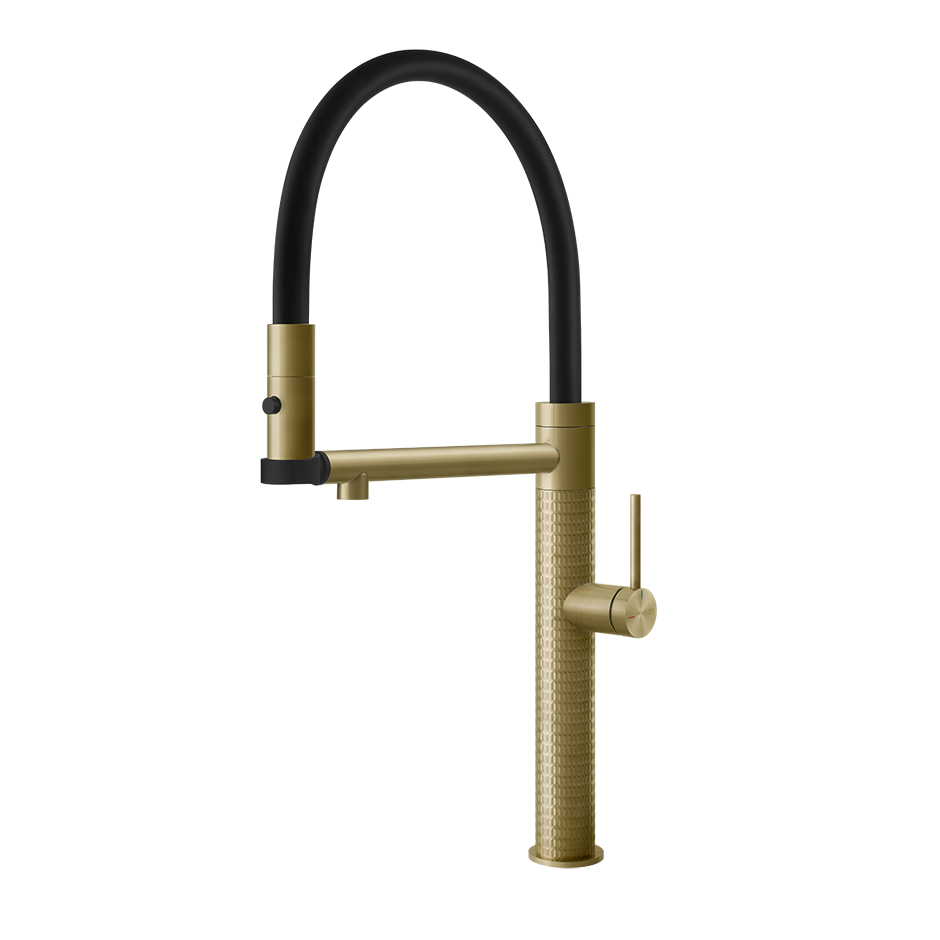 Gessi 316 Meccanica semi-professionele keukenmengkraan met uittrekbare 2-straals handdouche Messing Geborsteld
